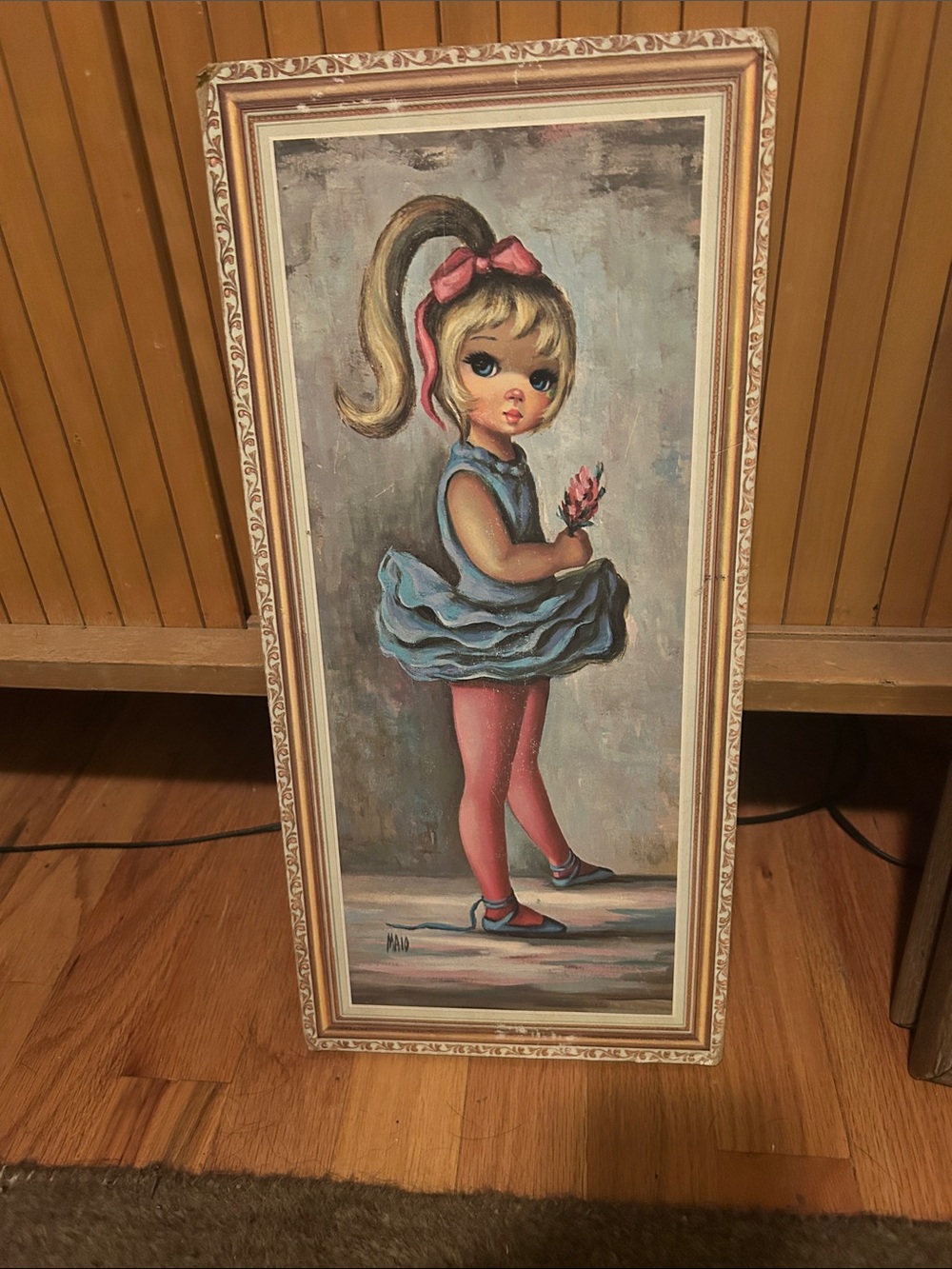 Framed Vintage-Girl Portrait Wall Art in Blue and Pink